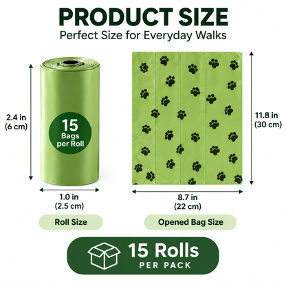 Pet Waste Bags Roll with Paw Print Design