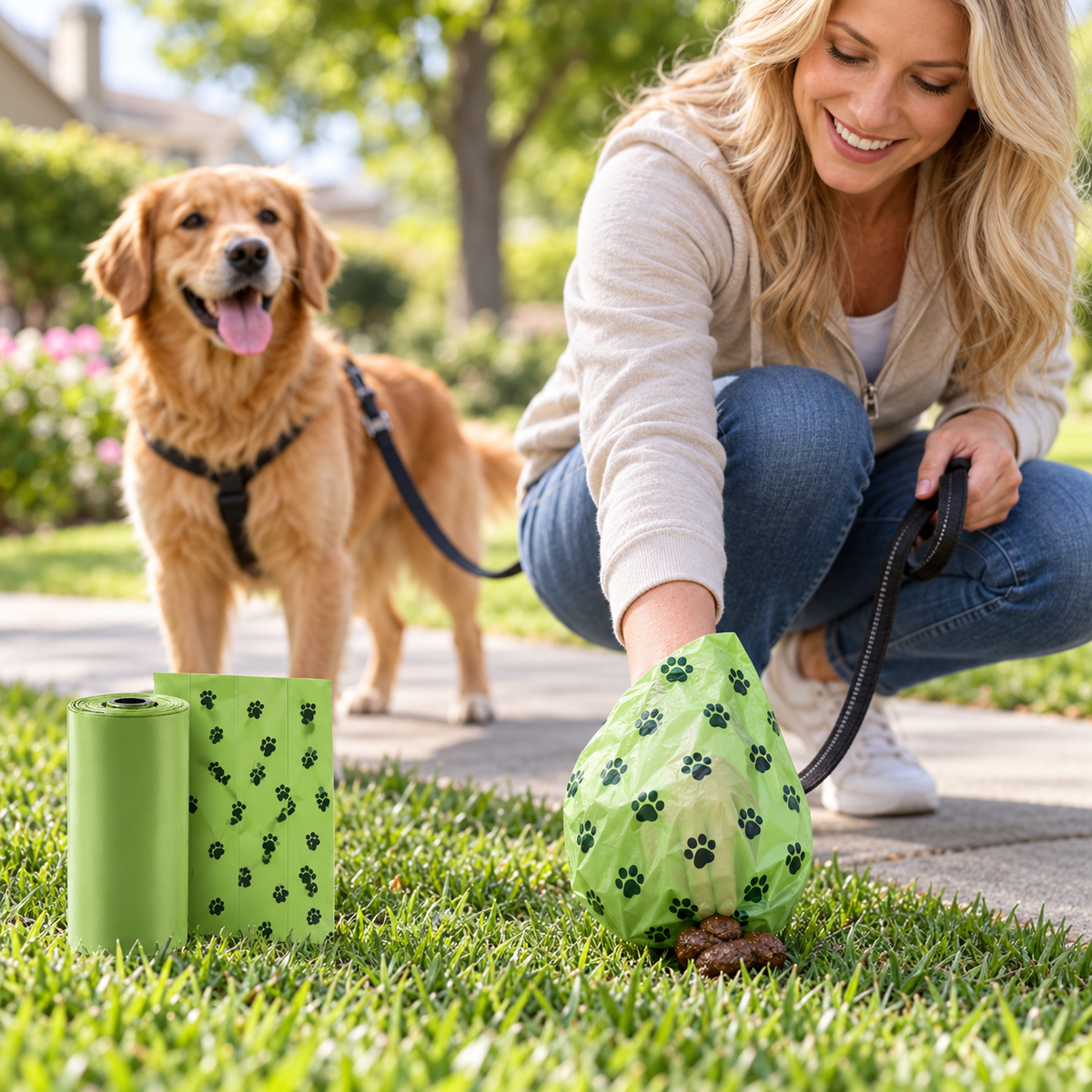 Pet Waste Bags Roll with Paw Print Design