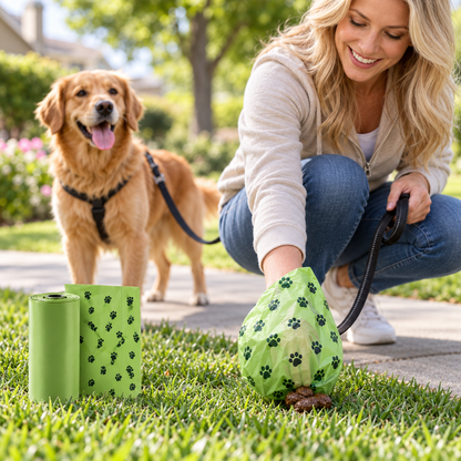 Pet Waste Bags Roll with Paw Print Design